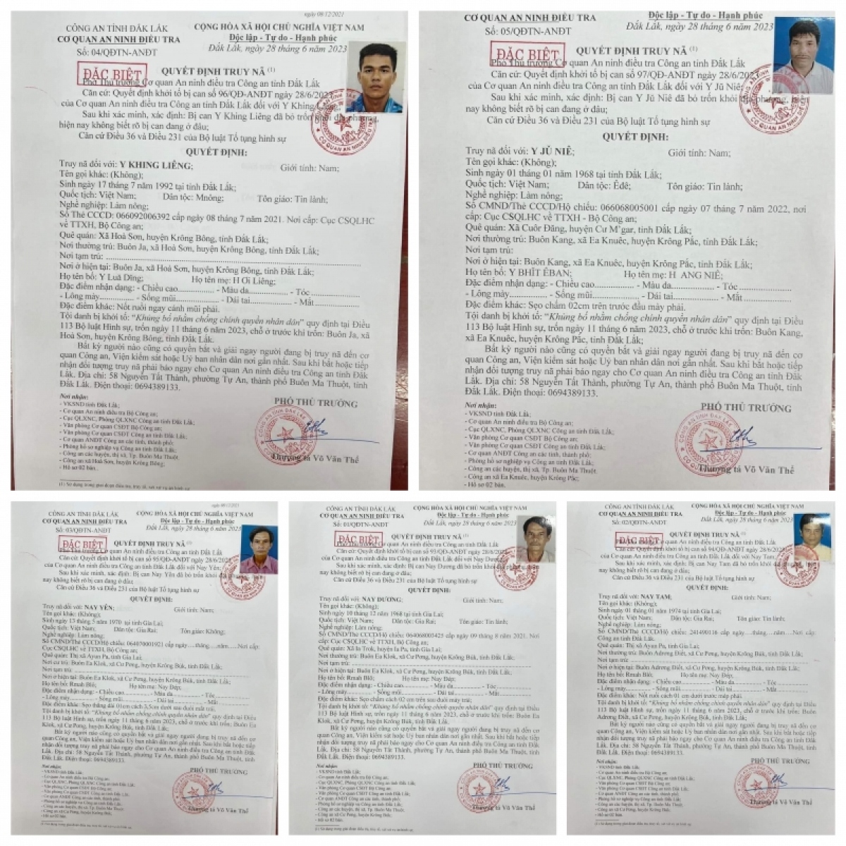 Truy nã đặc biệt 5 đối tượng liên quan đến vụ khủng bố tại huyện Cư Kuin