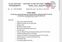 Công điện về việc tăng cường triển khai các công tác phòng, chống dịch Covid-19 trên địa bàn tỉnh Khánh Hòa trong tình hình mới
