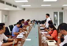 Đồng chí Hồ Văn Mừng, Ủy viên Ban Thường vụ Tỉnh ủy, Trưởng ban Tuyên giáo Tỉnh ủy làm việc với Đài Phát thanh và Truyền hình Khánh Hòa