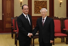 Tổng Bí thư Nguyễn Phú Trọng tiếp; Chủ tịch nước Trần Đại Quang đón, hội đàm; Thủ tướng Nguyễn Xuân Phúc, Chủ tịch Quốc hội Nguyễn Thị Kim Ngân hội kiến Tổng thống Pháp Ph. Ô-lăng-đơ