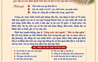 500 NGÀY ĐÊM - HÀNH TRÌNH ĐI TÌM ĐỒNG ĐỘI: THƯ NGỎ KÊU GỌI CUNG CẤP THÔNG TIN LIỆT SĨ