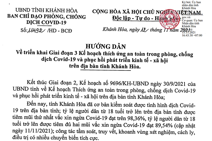 Khánh Hòa triển khai Giai đoạn 3 Kế hoạch thích ứng an toàn trong phòng, chống dịch Covid-19