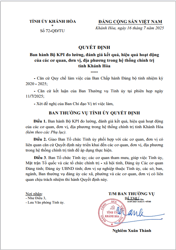 Khánh Hòa ban hành ba Bộ KPI đánh giá hiệu quả hoạt động trong hệ thống chính trị