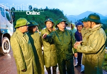 Phó Thủ tướng Chính phủ Hồ Quốc Dũng kiểm tra hiện trường sạt lở trên đèo Khánh Lê